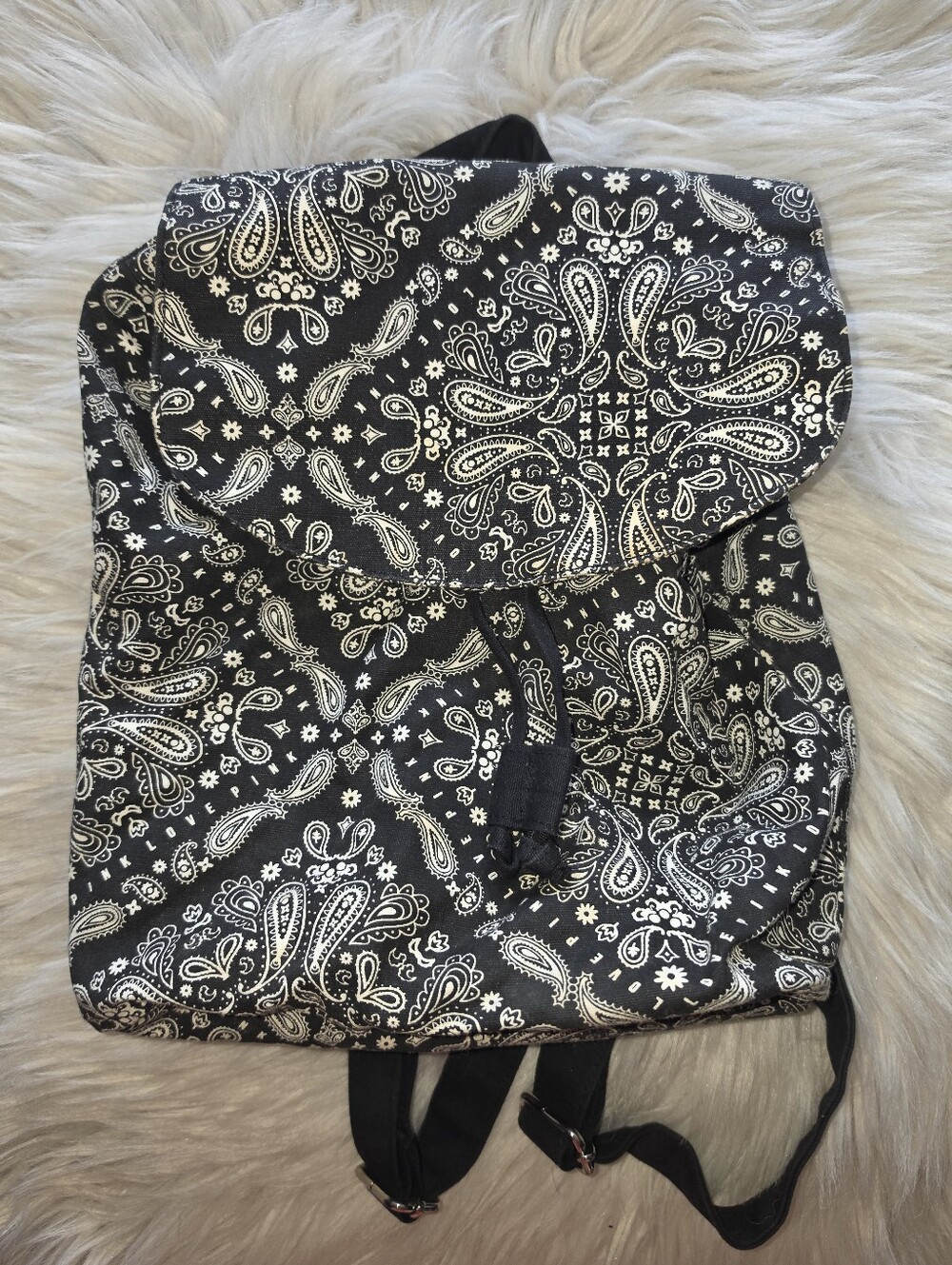 Victoria’s Secret PINK Black Paisley Bandana Print Backpack Drawstring Bag